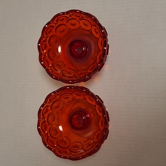 Vintage Pair LE Smith Amberina Moon and Stars Pedestal Candle Holders - Picture 3 of 15